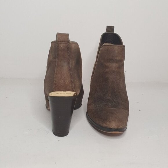 Michael Michael Kors Washed Brown Leather Pull on Ankle Heeled Boot Size 9.5M - Picture 1 of 9